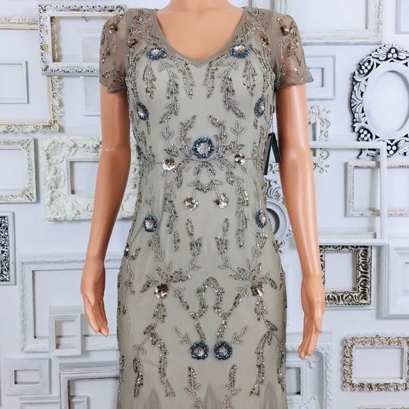 Adrianna Papell Beaded short sleeves V-neck Godet long Gown - Picture 6 of 11